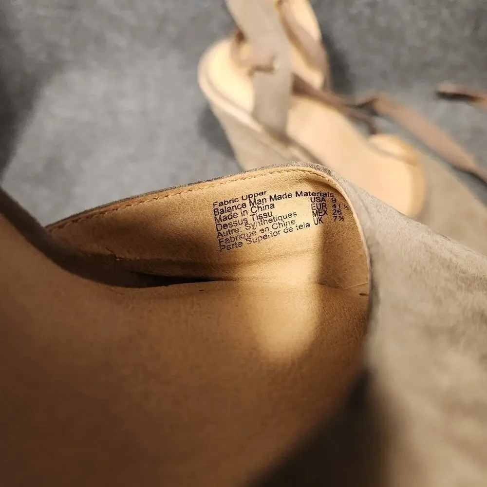 BRASH Taupe Faux Suede Lace Up Espadrille Wedge Closed Toe Sandals Womens‎ 9